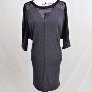 RACHEL Rachel Roy Charcoal Dress w/ Black Mesh on Collar & Shoulders Size Med
